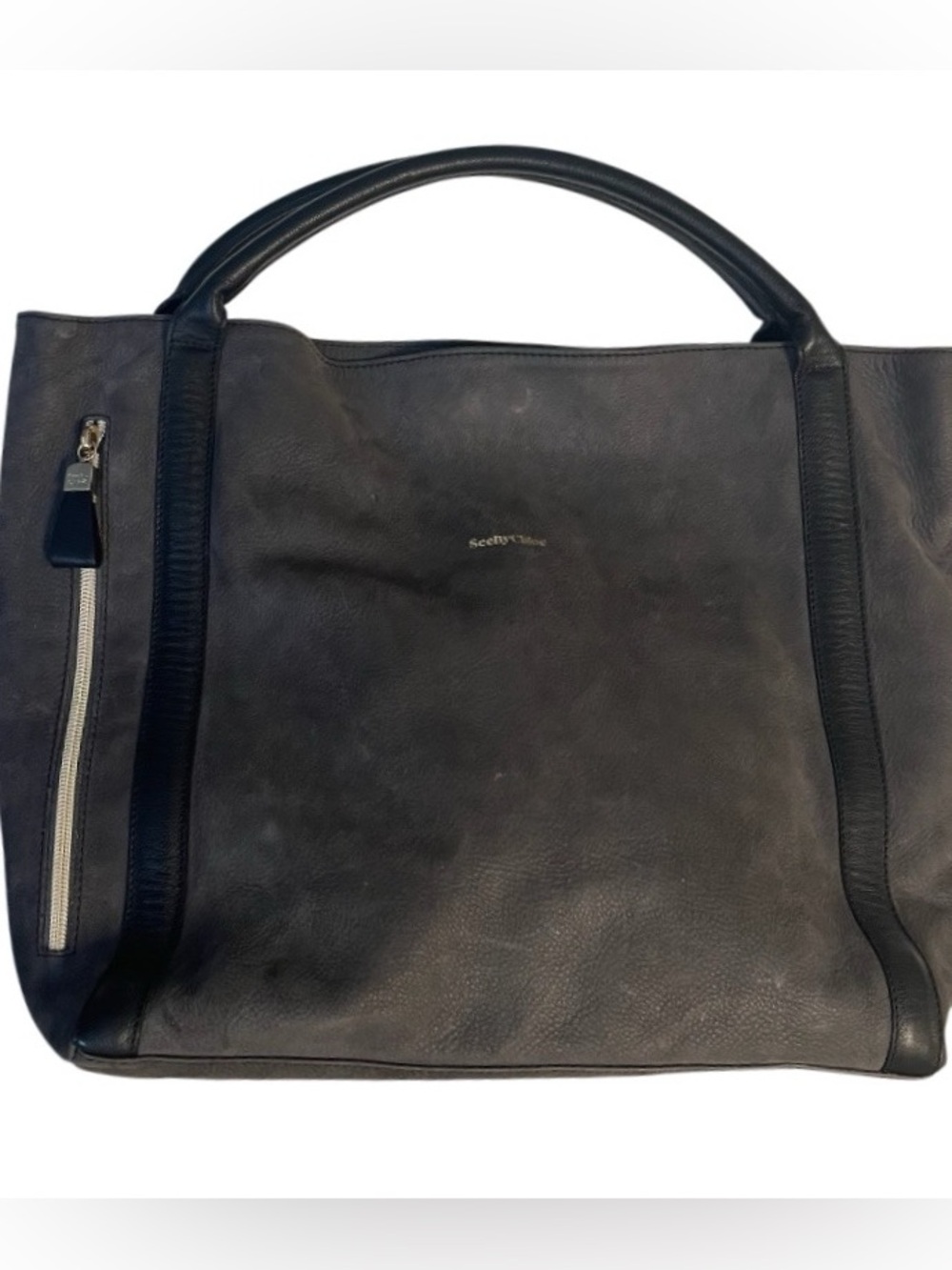 SEE by CHLOE Harriet Hobo Tote Charcoal Grey Nubuck Leather 2 Handles - Picture 2 of 12